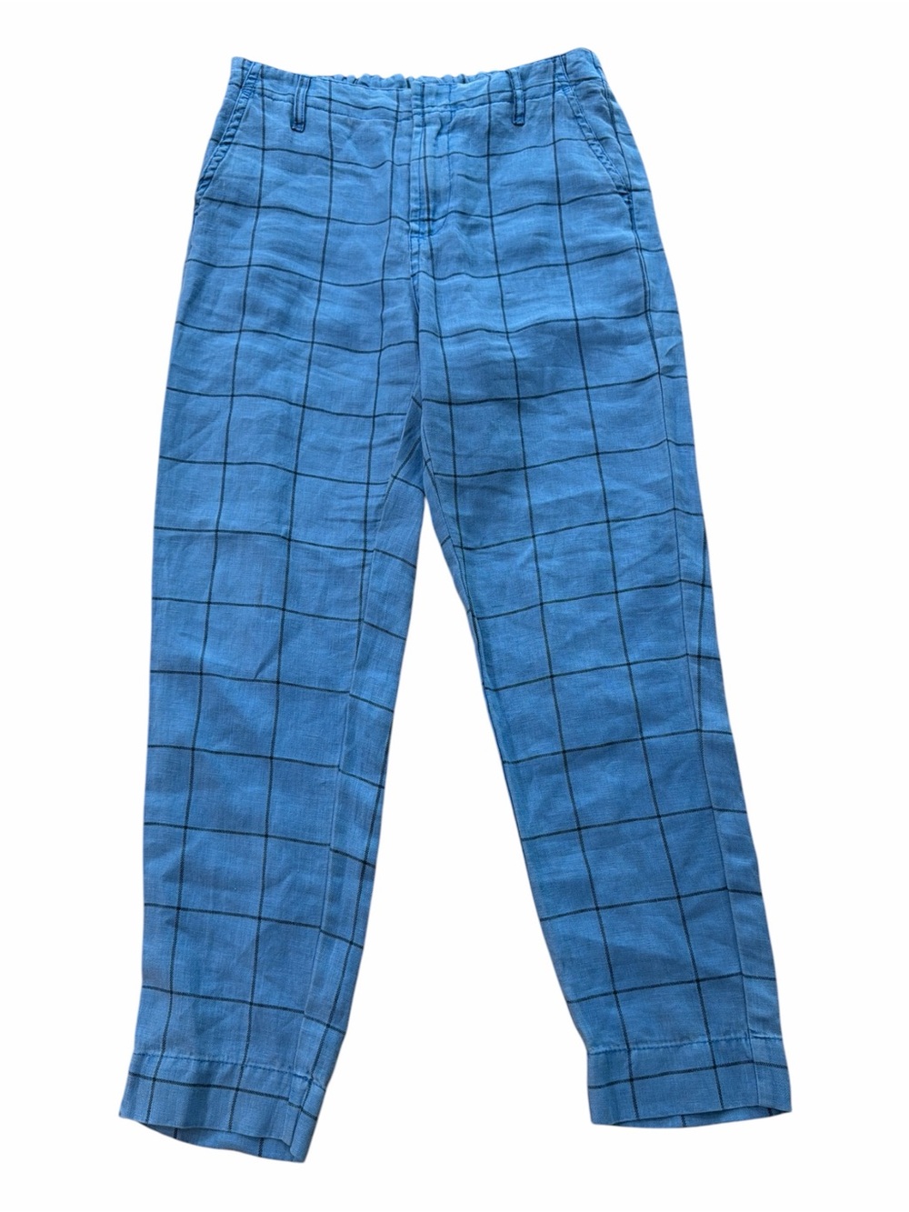 Sundance Blue Windowpane Plaid Linen Trousers